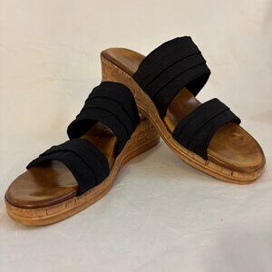 Italian Shoemakers Mady Black Satin Double Band Wedge Sandals Size 8